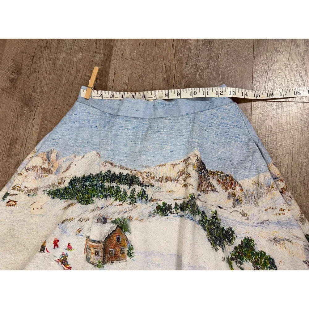 Corey Lynn Calter Winter Alpine Mountain Scene Tapestry‎ Skirt Blue White Small